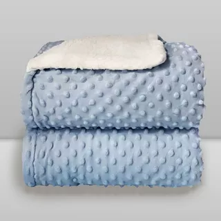 Cobertor Donna Laço Bebê Plush Com Sherpa Dots Bolinhas Azul