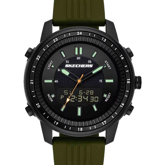 Skechers ® Reloj Digital Analógico Ligero Cuarzo Sr5155 Dht Color de la correa Verde Color del bisel Negro Color del fondo Negro