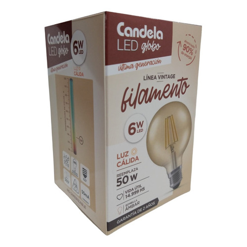 Lampara Foco Led Vintage Globo G80 6w Luz Calida Eco Color de la luz Ámbar