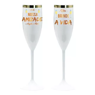 15 Taças Branca De Champagne Acrílico Personalizada Amizade