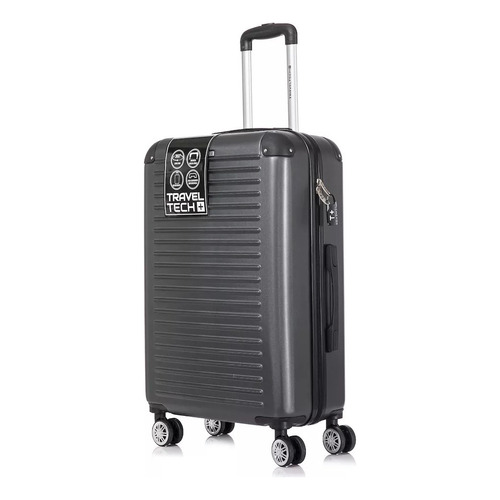 Valija Maleta Mediana Travel Tech Viajera Manija Mano Rigida Color Gris Oscuro Rayas