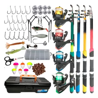 Kit De Pesca Completo 10kg C/ 4 Varas + 4 Molinetes Maleta