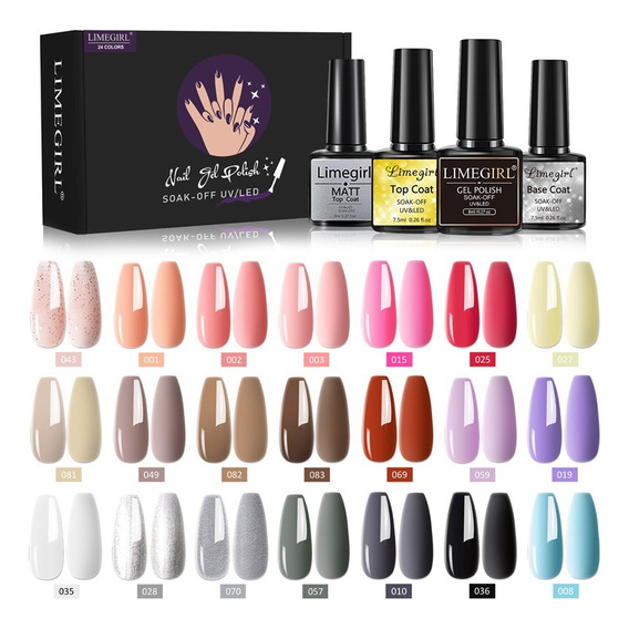 Kit De 24 Esmaltes De Uñas De Colores Base+gel Semipermanent