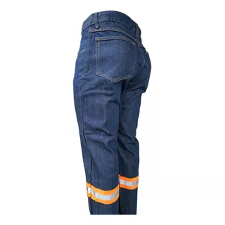 Pantalon De Trabajo Mezclilla 14oz C/reflejante Naranja