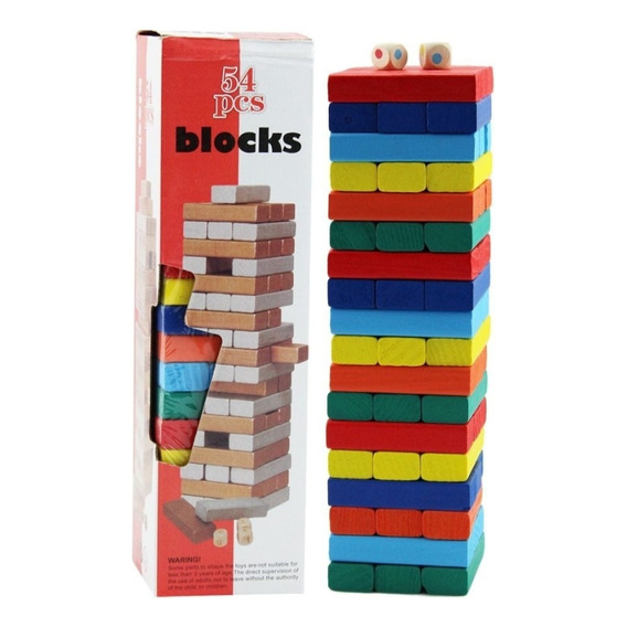 Jenga Grande Colores 54pcs Bloques Madera Con Dados 