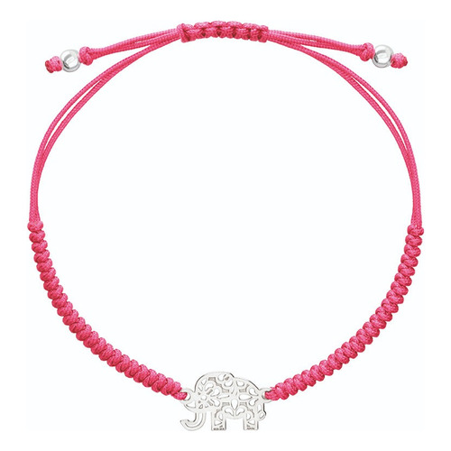 Anamora Pulsera Mujer Plata 925 Amuletos Elefante Tejida Color Rosa Diámetro 18 Cm