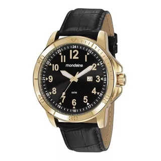 Relogio Mondaine Masculino 99412gpmvdh2 Dourado Couro Cor Da Correia Preto Cor Do Fundo Preto