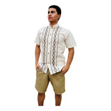 Guayabera De Manta Artesanal Bordado En Beige