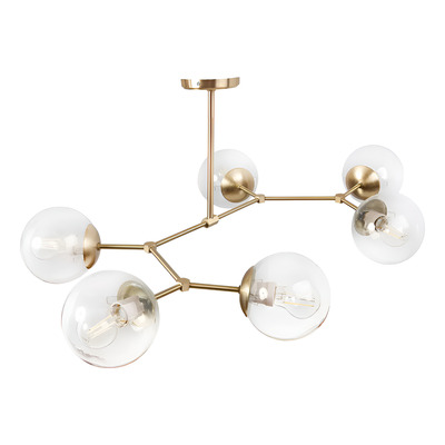 Araña Plafon Lyna 6 Luces Dorado Transparente Apto Led E27 Dorado/tranparente