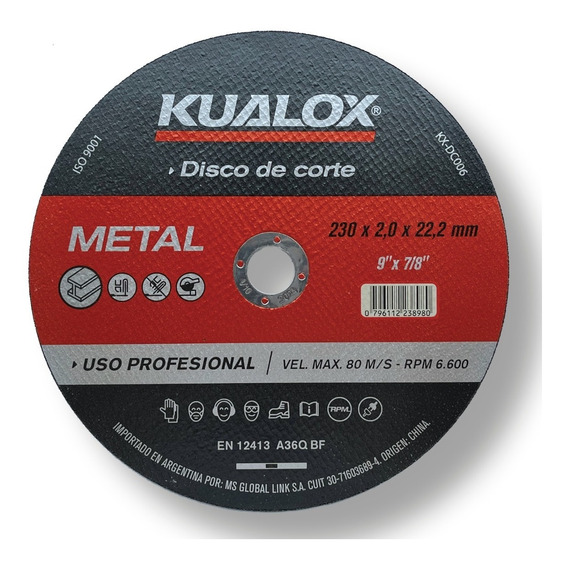 Disco Corte Metal 9 PuLG 230 X 2.0 Mm Caja X 10 Unid Kualox