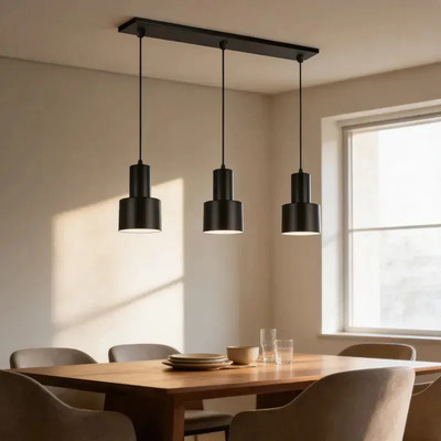 Colgante 3 Luces Nero Negro Apto Led E27 Deco Luz Desing Negro