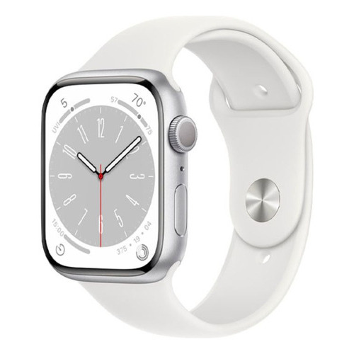 Reloj Smartwatch Apple Watch Series 8 Mp6q3 45mm Aluminio Color De La Caja Plateado Color De La Malla Blanco Color Del Bisel Plateado