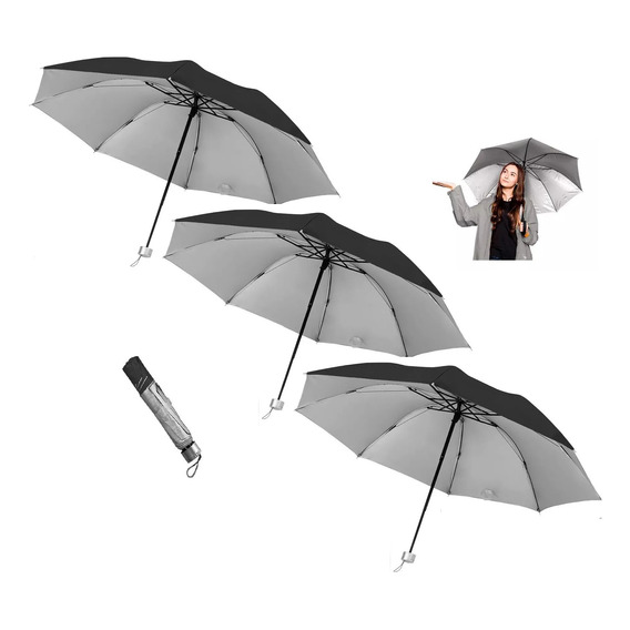 X3 Paraguas Lluvia Plegable Negro Paragua Retractil Bolsillo