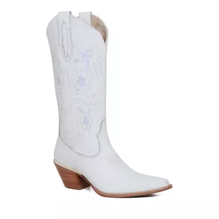 Bota Texana Bico Fino Couro Floater Branco