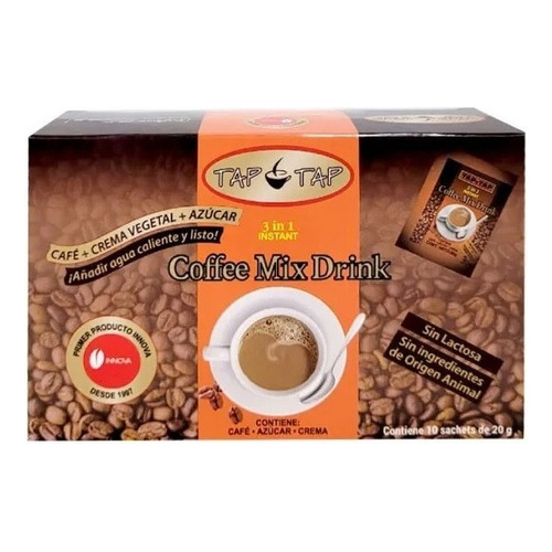 Café Tap Tap 3en1 Crema Y Azúcar Sin Lactosa Caja 10 Sachets