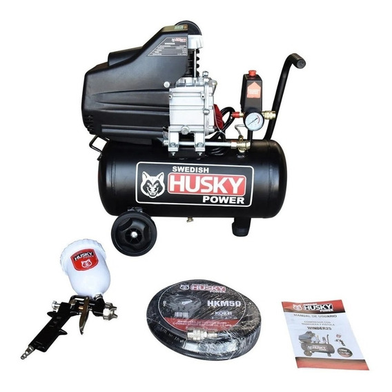 Compresor de aire eléctrico portátil Swedish Husky Power Semiprofesional Winder25n 25L 2.5hp 110V 60Hz negro