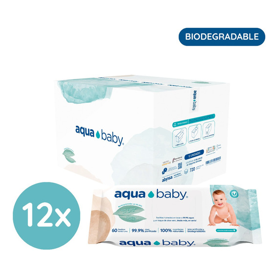 Caja De 12 Toallitas Húmedas Biodegradables Aqua Baby 60 Un