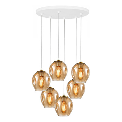 Colgante 6 Luces Ástrid Ambar Base Redonda 48cm Apto Led E27 Ámbar