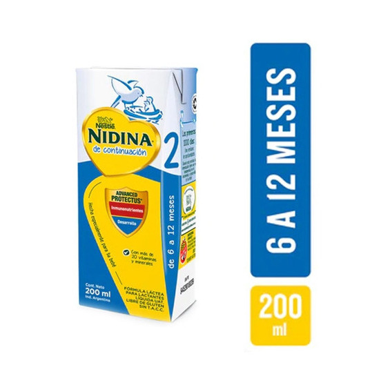 Leche Líquida Nestlé Nidina 2 En Brick 200ml Por 48 U Sabor Neutro