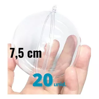 20 Unidades Esfera Bola Acrílica 7,5cm Bolinha Enfeite Natal Cor Transparente