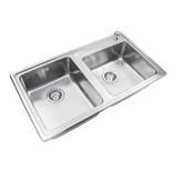 Pileta Bacha Doble De Cocina Johnson Quadra Q85ad Color Plateado