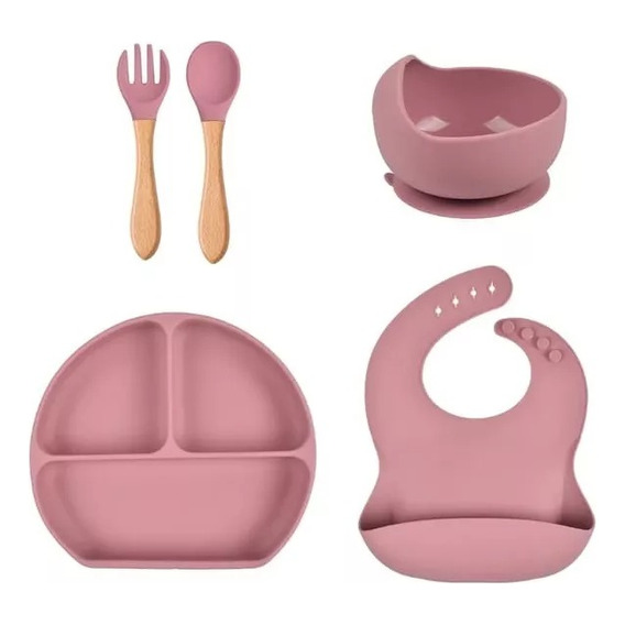 Set De Vajilla Silicona Para Bebés Platos Babero Y Cubiertos