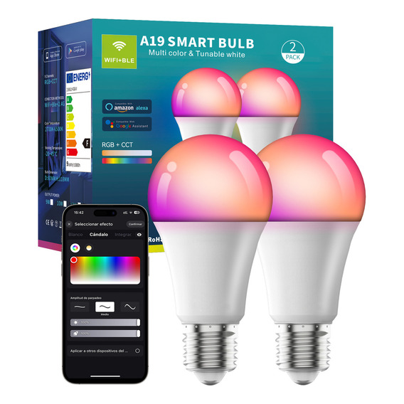 2 Focos Led Inteligentes Bombilla Con Alexa Google Home Rgbcw Siri Wifi Bluetooth Foco Ajustable Multicolor Led Inteligente 9w Bombilla Control Remoto Smart Bulb