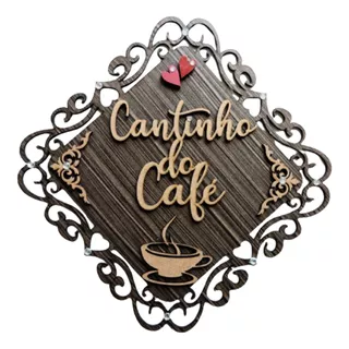 Placa Quadrada Cantinho Do Café Escrita E Xícara Cru Corção