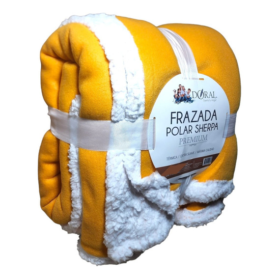 Frazada Polar Sherpa Premium 1,5 Plazas Doral Color Mostaza