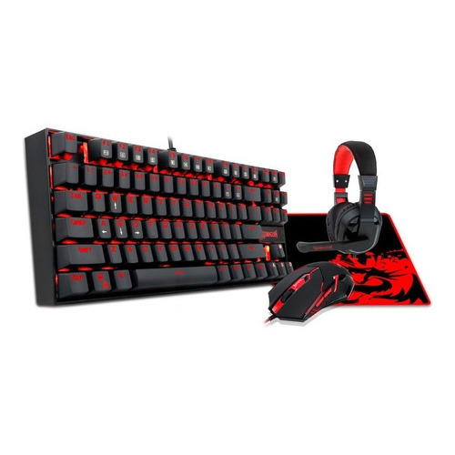 Combo Gamer Redragon 4 En 1 K552-bb Teclado Mecanico Luz Color Del Mouse Negro Color Del Teclado Negro