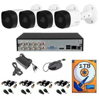 Kit Circuito Cerrado 4 Cámaras 8ch Baluns 1080p Dahua 1tb 