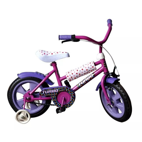 Bicicleta paseo infantil Turbo BMX R12 freno herradura color lila con ruedas de entrenamiento  