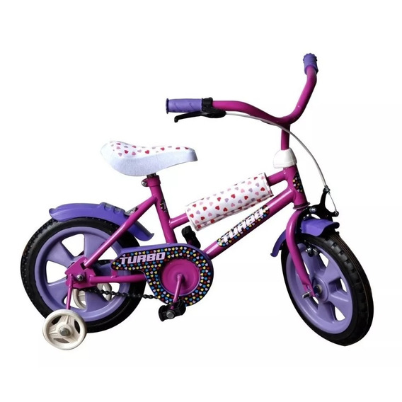 Bicicleta paseo infantil Turbo BMX R12 freno herradura color lila con ruedas de entrenamiento  