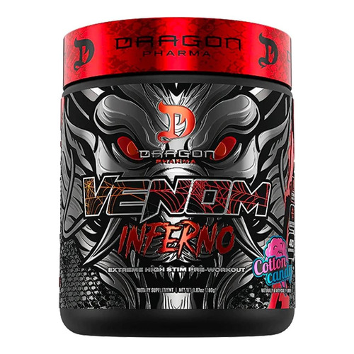 Suplemento en polvo Dragon Pharma  DRAGON VENOM Venom Inferno l-tyrosina sabor cotton candy en bote de 280g