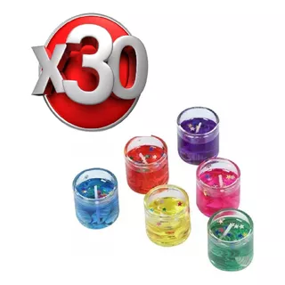 Set X 30 Velas Velitas Gel Color Porta Vela Vidrio