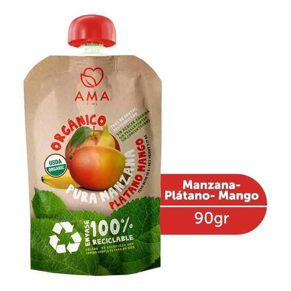 Compota - Puré De Fruta Manzana Plátano Mango Orgánico 90g