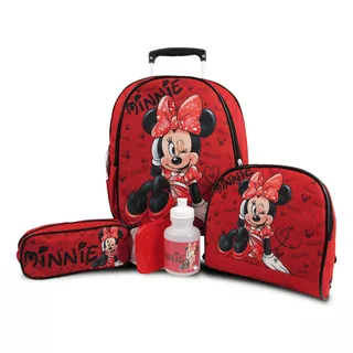 Kit Mochila Infantil Minnie Mouse Rodinhas Tam M