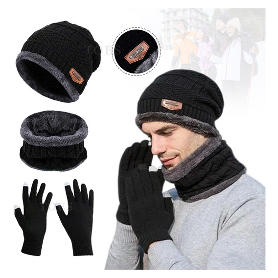 Set Calentador Gorro Mas Bufanda De Cuello Invierno Unisex