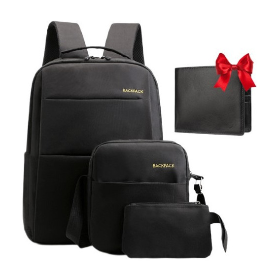 Set Mochila Antirrobo Escolar Hombre Mujer Impermeable Mochila Multifuncional Laptop Con Cargador Usb Y Cartera ,4 Pieza