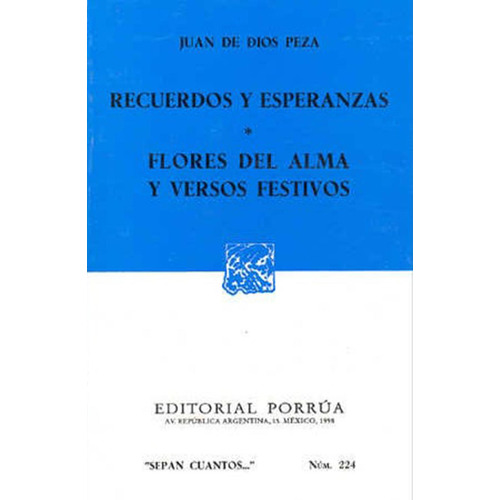 Recuerdos y esperanzas: No, de Peza, Juan de Dios., vol. 1. Editorial Porrúa, tapa pasta blanda, edición 4 en español, 1998