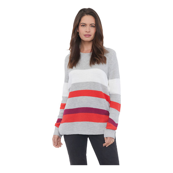 Sweater Mujer Rayas Gris Corona