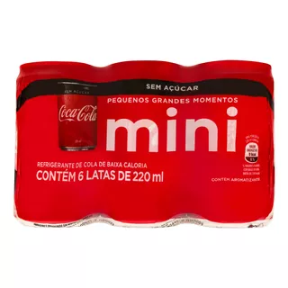 Pack Refrigerante Sem Açúcar Coca-cola Mini Lata 6 Unidades 220ml Cada