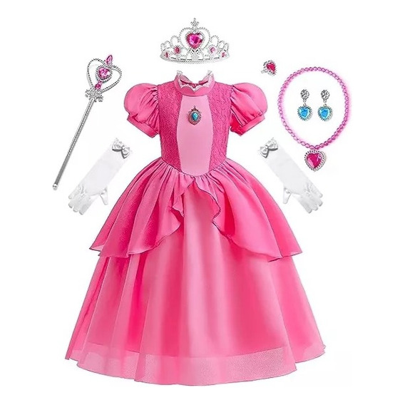 Disfraz De Princesa Peach Super Brothers Para Niñas Vestido Fiesta De Cumpleaños Carnaval Cosplay Para Super Hermano Halloween Navidad Con Accesorios