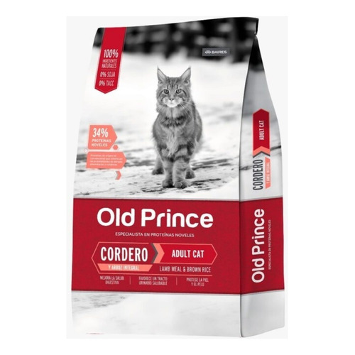 Alimento Old Prince Proteínas Noveles Adult Cat para gato adulto sabor cordero y arroz en bolsa de 7.5 kg