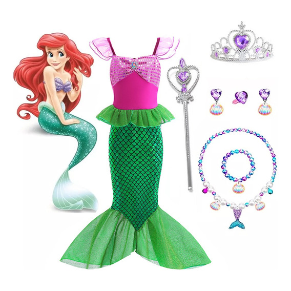 Vestido De Princesa Sirena Disfraz Realista Para Niñas Con Muchos Accesorios Para Fiesta Halloween Navidad Niños Disfraces De Personaje