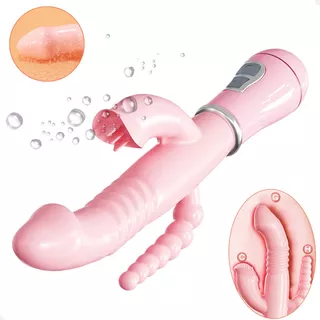 Consolador Vibrador Telescópico Con Calor Y Lengua Vibradora