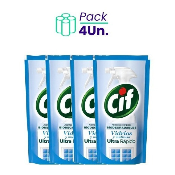 Pack X 4u Limpiador De Vidrios Liquido Biodegradable 450ml