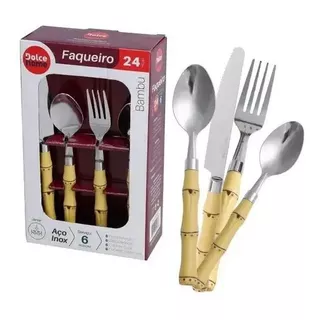 Conjunto Faqueiro Bambu Aço Inox 24 Peças Dolce Home