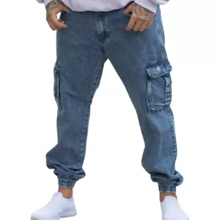 Jogger Mom Hombre Pantalon Jean Con Pasa Cinto Puños Calidad