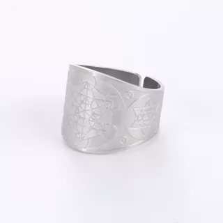 Anillo Cubo De Metatron En Acero Inoxidable Unisex